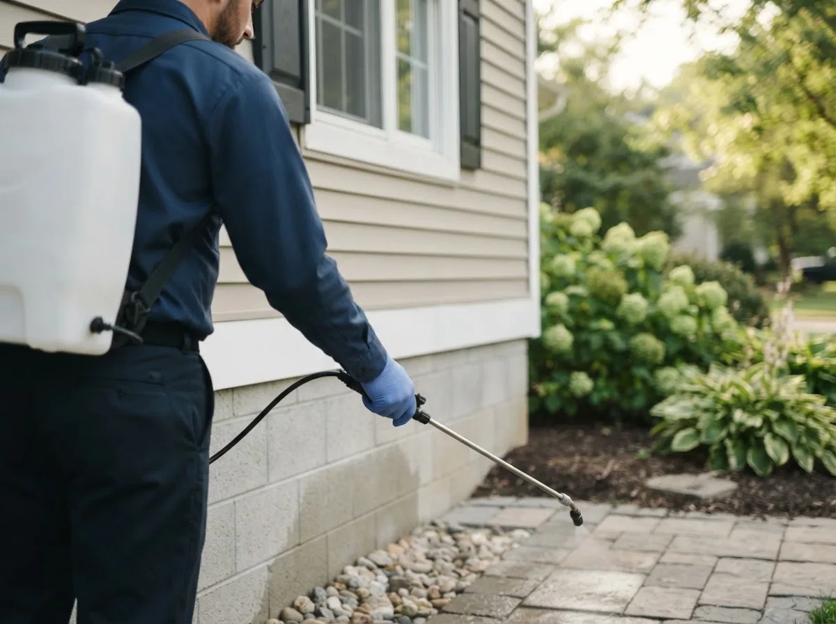 Pest control technician inspecting a home in West Townshend, VT